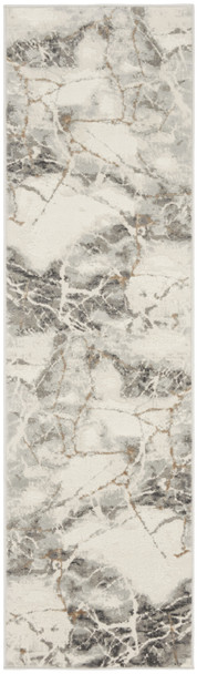 8' Ivory and Gray Abstract Non Skid Runner Rug