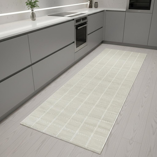 8' Ivory Geometric Runner Rug