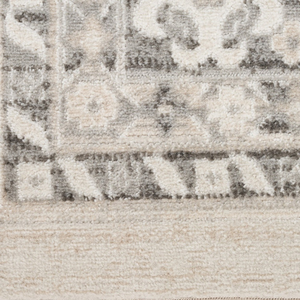 8' Ivory And Gray Geometric Distressed Runner Rug