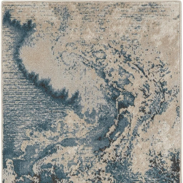 2' X 4' Ivory Teal Blue and Black Abstract Area Rug