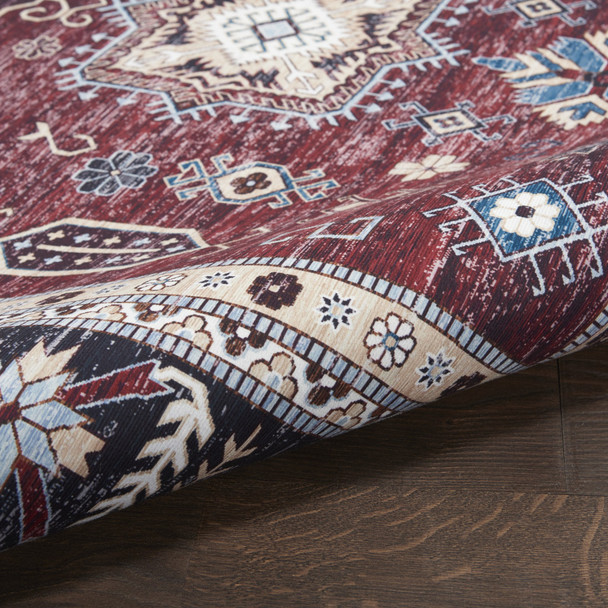 5' X 7' Beige Red And Gray Oriental Distressed Non Skid Area Rug