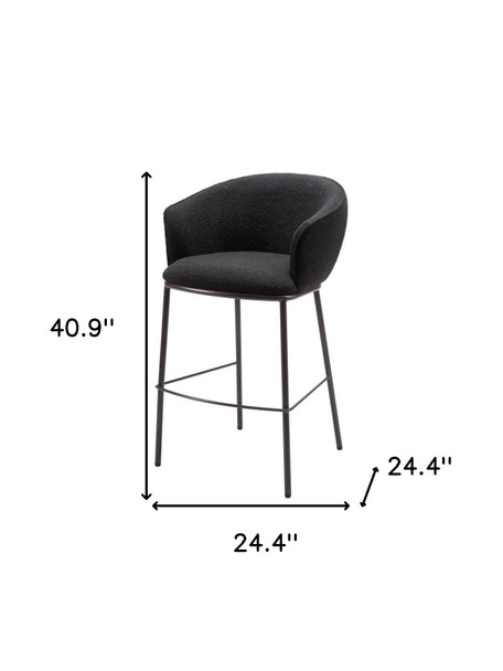 30" Black And Bronze Shearling And Steel Bar Height Bar Chair