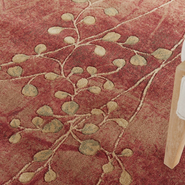 5' X 7' Red And Green Floral Non Skid Area Rug