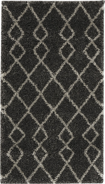 2' X 4' Charcoal and Ivory Geometric Shag Area Rug