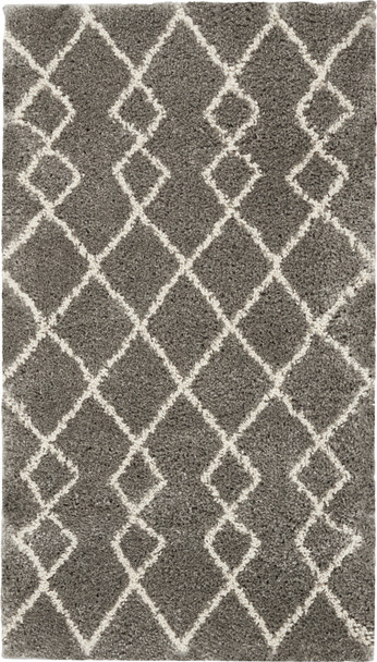 2' X 4' Silver and Ivory Geometric Shag Area Rug