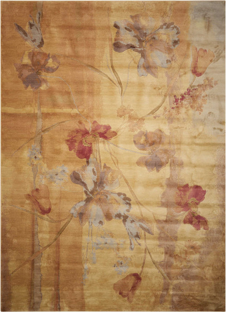 5' X 7' Beige Red And Orange Floral Area Rug