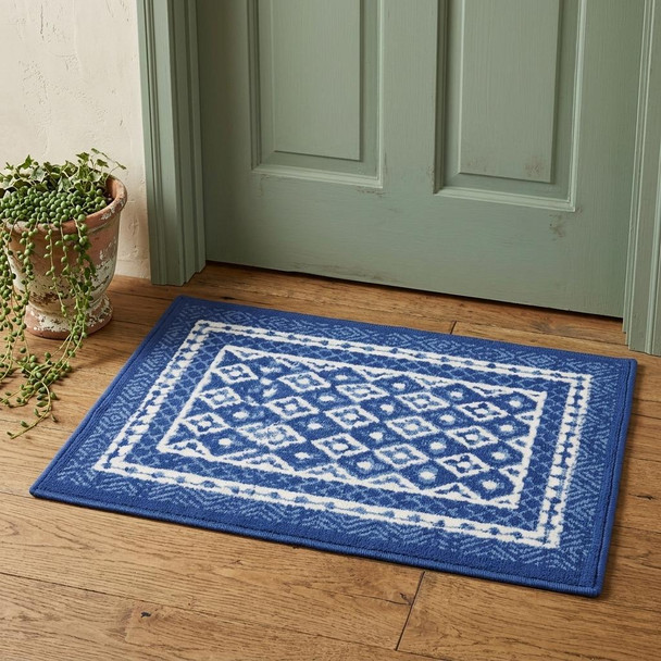 2' X 3' Blue And Ivory Geometric Distressed Area Rug
