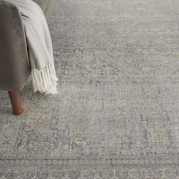 4' X 6' Gray And Beige Floral Area Rug With Fringe