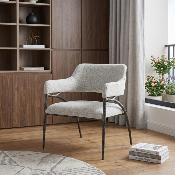 28" Gray And Black Upholstered Arm Chair