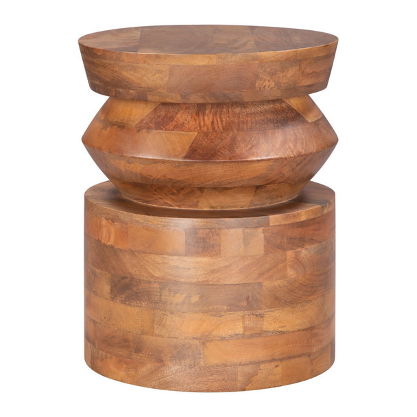 19" Brown Solid Wood Round Drum End Table