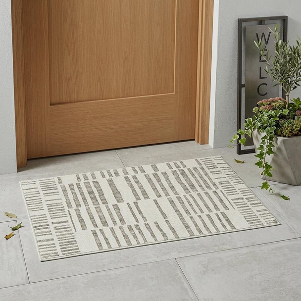 3' X 5' Cream and Beige Abstract Distressed Indoor Outdoor Area Rug