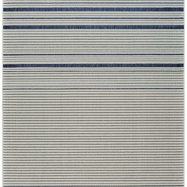4' X 6' Blue and Cream Striped Distressed Indoor Outdoor Area Rug