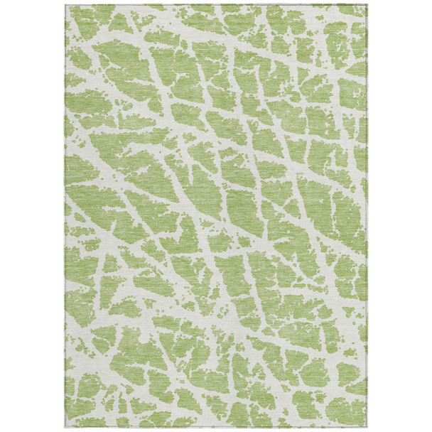 9' X 12' Green And White Abstract Washable Indoor Outdoor Area Rug