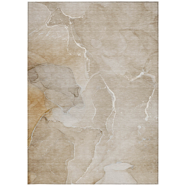 5' X 8' Beige Abstract Washable Non Skid Indoor Outdoor Area Rug