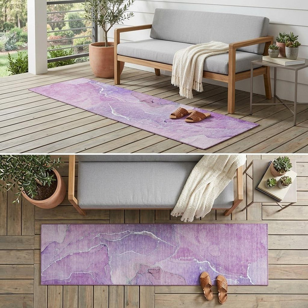 8' Runner Purple Abstract Washable Non Skid Indoor Outdoor Runner Rug
