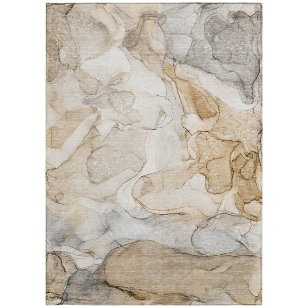 5' X 8' Beige Abstract Washable Non Skid Indoor Outdoor Area Rug