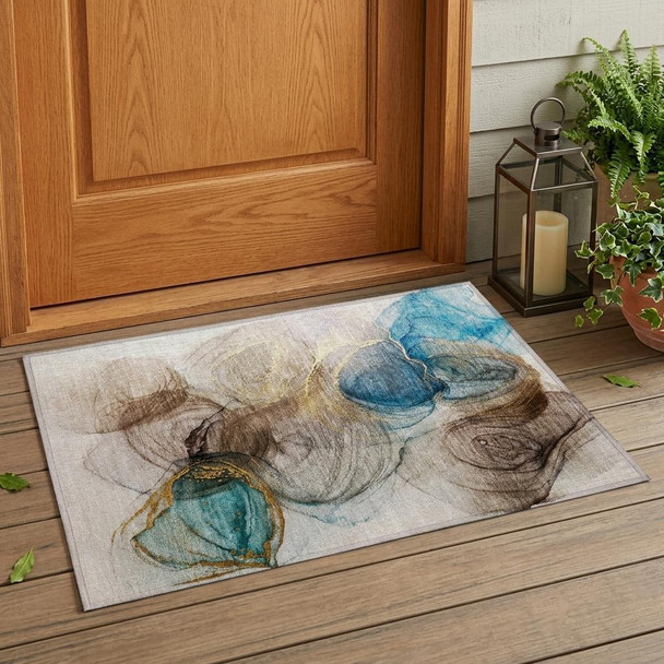 2' X 3' Beige Abstract Washable Non Skid Indoor Outdoor Area Rug