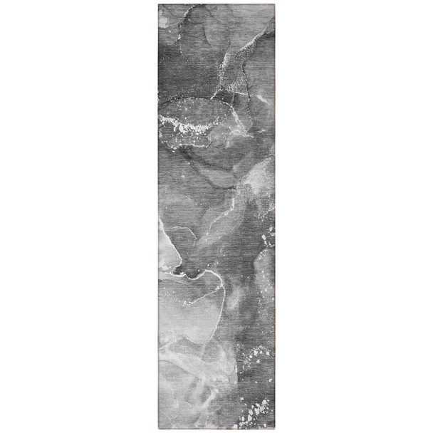 8' Runner Gray Abstract Washable Non Skid Indoor Outdoor Runner Rug