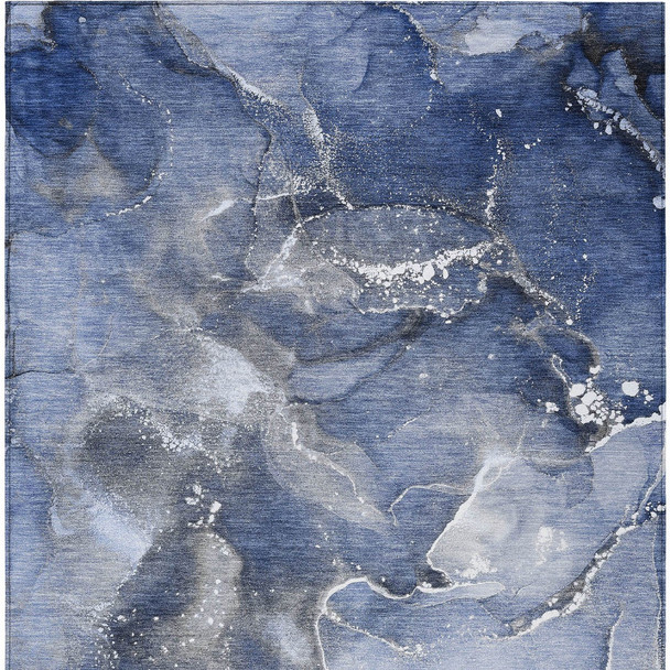 3' X 5' Blue and Gray Abstract Washable Non Skid Indoor Outdoor Area Rug