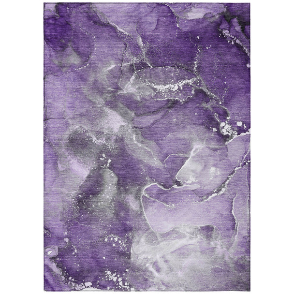 9' X 12' Gray and Purple Abstract Washable Non Skid Indoor Outdoor Area Rug
