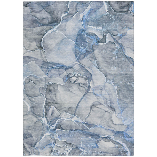 5' X 8' Blue and Gray Abstract Washable Non Skid Indoor Outdoor Area Rug