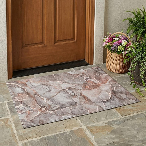 3' X 5' Gray and Red Abstract Washable Non Skid Indoor Outdoor Area Rug