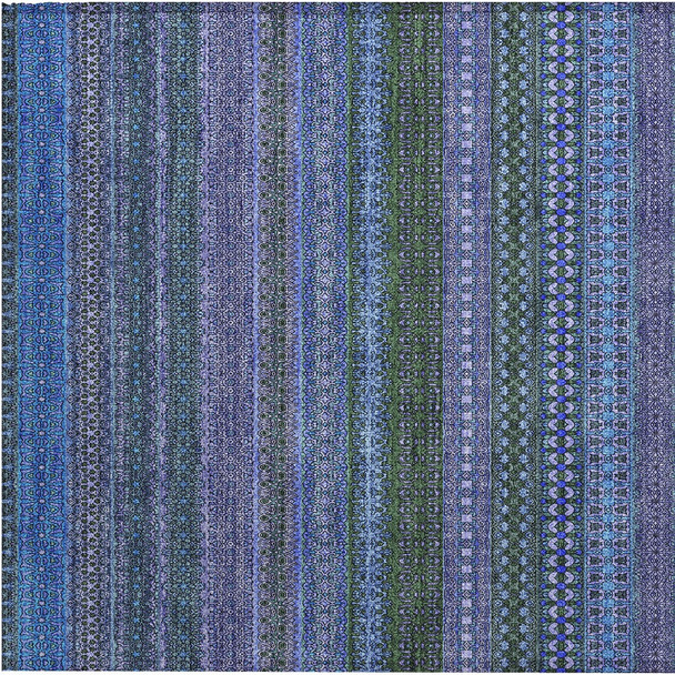 2' X 3' Blue and Green Striped Washable Non Skid Indoor Outdoor Area Rug