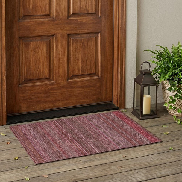 3' X 5' Merlot Striped Washable Non Skid Indoor Outdoor Area Rug