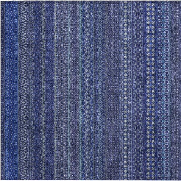2' X 3' Navy Blue Striped Washable Non Skid Indoor Outdoor Area Rug