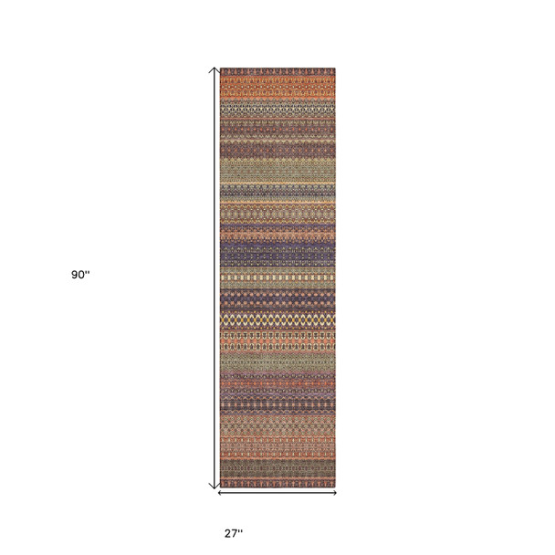 8' Runner Orange Striped Washable Non Skid Indoor Outdoor Runner Rug