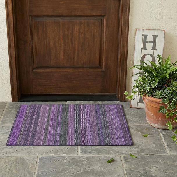2' X 3' Purple Striped Washable Non Skid Indoor Outdoor Area Rug