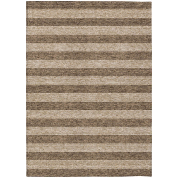 5' X 8' Coffee Striped Washable Indoor Outdoor Area Rug