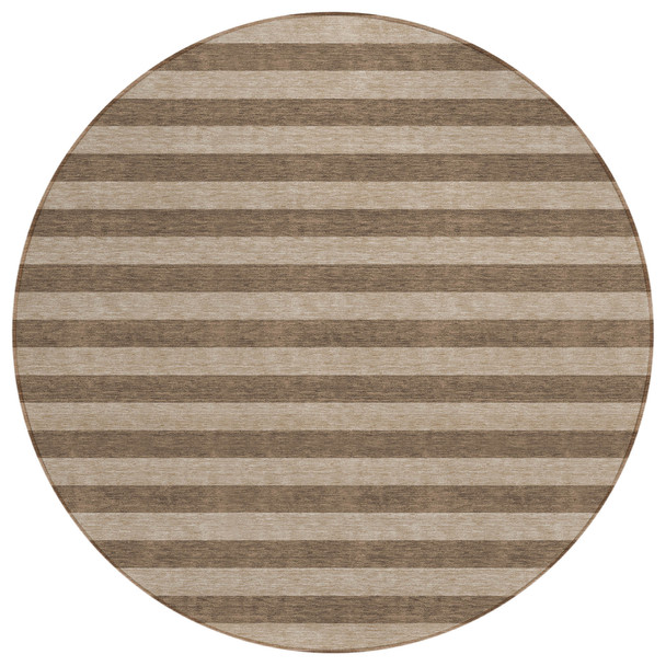 8' Round Coffee Round Striped Washable Non Skid Indoor Outdoor Area Rug