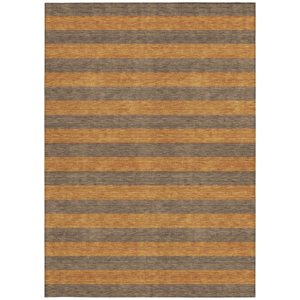 9' X 12' Brown and Tan Striped Washable Non Skid Indoor Outdoor Area Rug