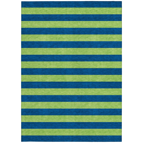 5' X 8' Navy Blue Striped Washable Non Skid Indoor Outdoor Area Rug