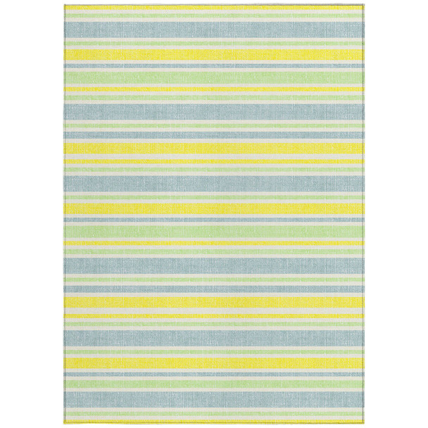 8' X 10' Blue and Yellow Striped Washable Non Skid Indoor Outdoor Area Rug