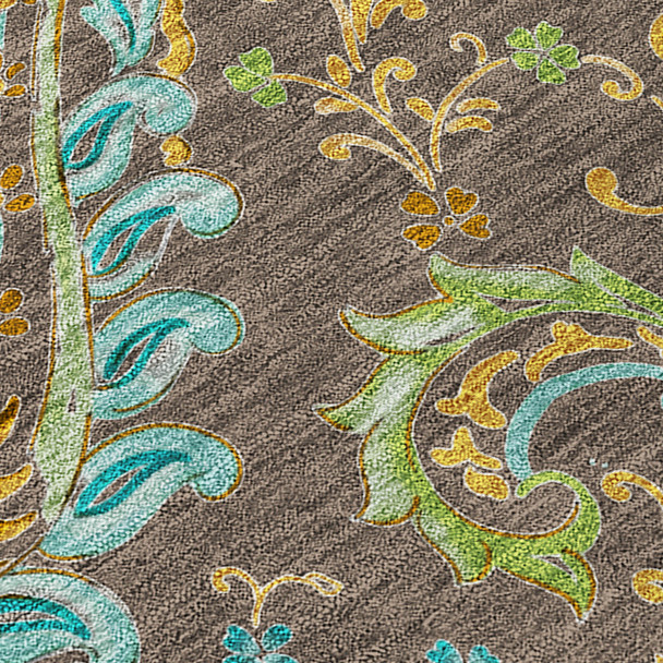 3' X 5' Brown Aqua and Gold Paisley Washable Non Skid Indoor Outdoor Area Rug