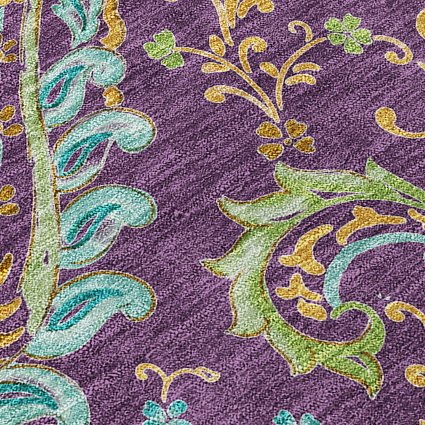 9' X 12' Purple Turquoise and Gold Paisley Washable Non Skid Indoor Outdoor Area Rug