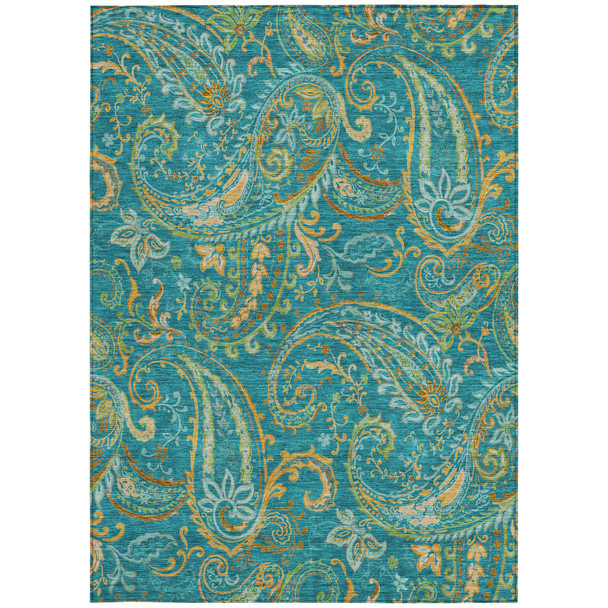 3' X 5' Teal Paisley Washable Non Skid Indoor Outdoor Area Rug