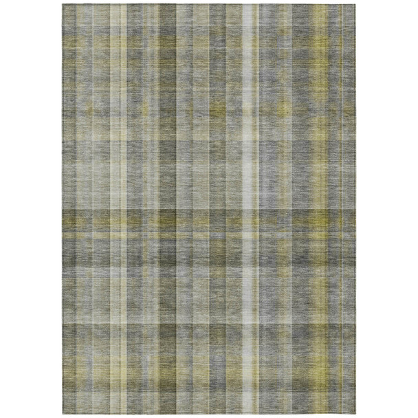 5' X 8' Gray Plaid Washable Non Skid Indoor Outdoor Area Rug