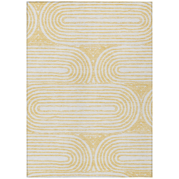 8' X 10' Gold And White Abstract Washable Indoor Outdoor Area Rug