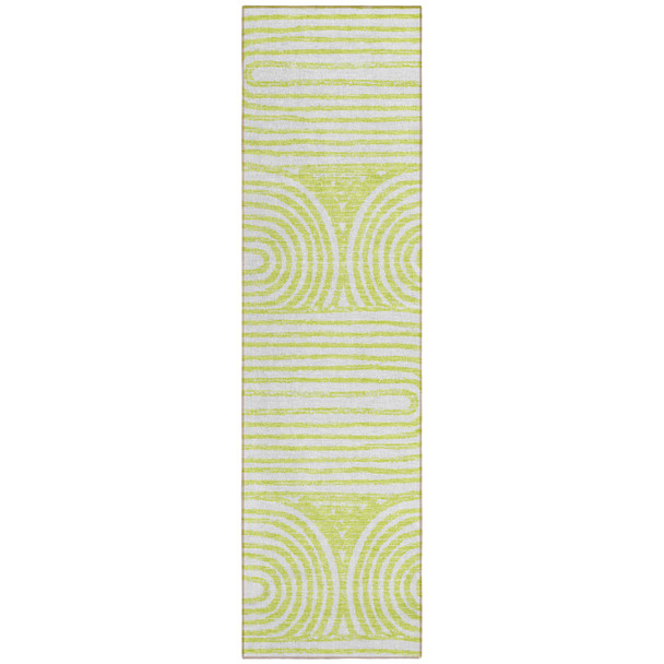 8' Runner Green and White Abstract Washable Non Skid Indoor Outdoor Runner Rug