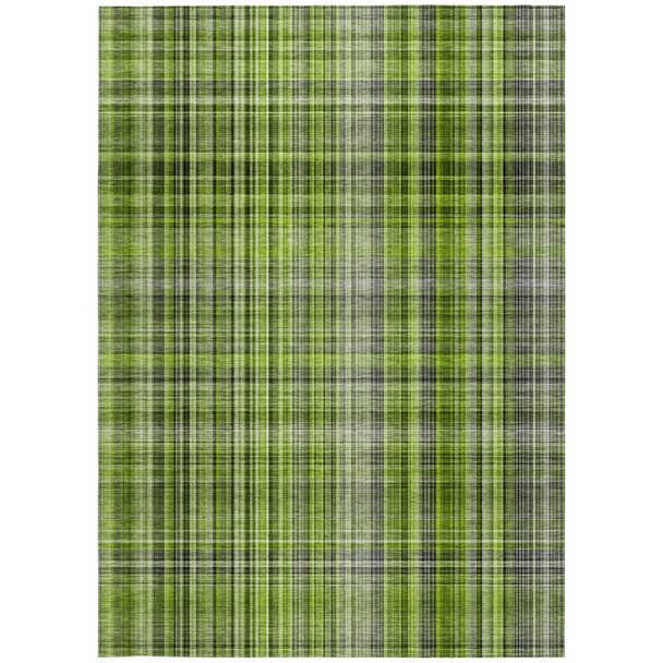 10' X 14' Green Plaid Washable Non Skid Indoor Outdoor Area Rug