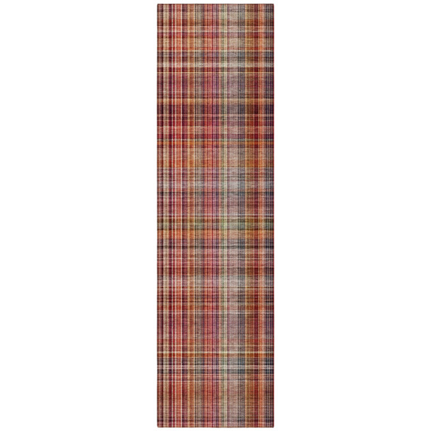 8' Runner Red Plaid Washable Non Skid Indoor Outdoor Runner Rug