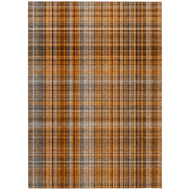 3' X 5' Terra Cotta Plaid Washable Non Skid Indoor Outdoor Area Rug