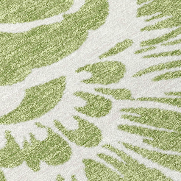 8' X 10' Green and Ivory Floral Washable Non Skid Indoor Outdoor Area Rug