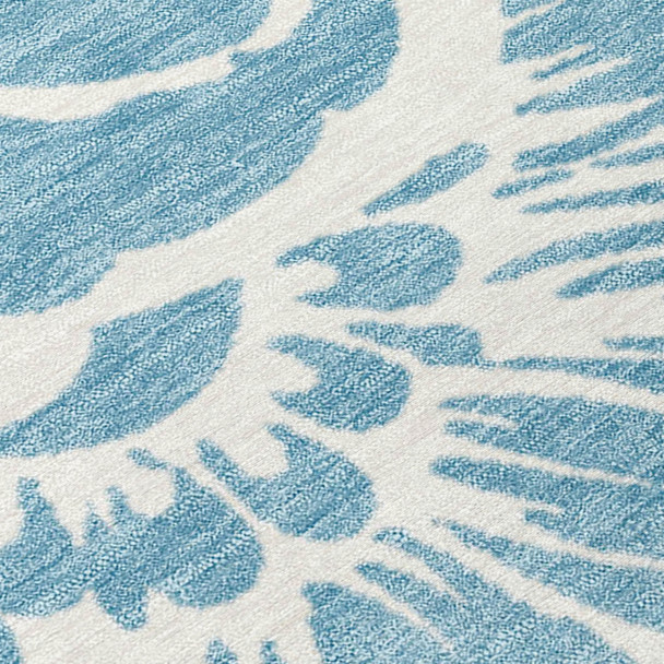 8' Round Denim and Ivory Round Floral Washable Non Skid Indoor Outdoor Area Rug