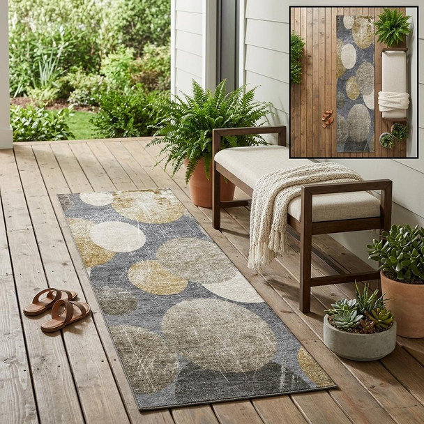2' X 8' Brown Beige and Ivory Abstract Washable Non Skid Indoor Outdoor Runner Rug
