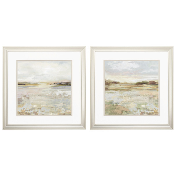 Set of Two 18" Sunset Landscapes Champagne Framed Wall Decor