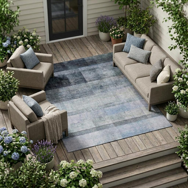 10' X 14' Gray Ombre Washable Indoor Outdoor Area Rug
